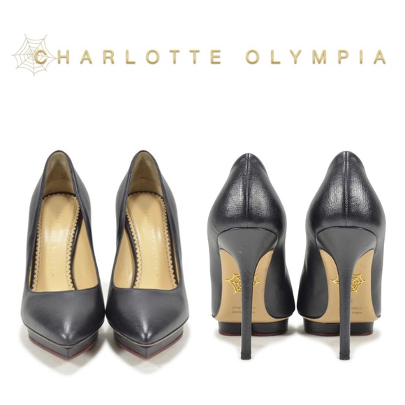 Charlotte Olympia Shoes - Charolette Olympia Debbie Black Leather Heel Pumps